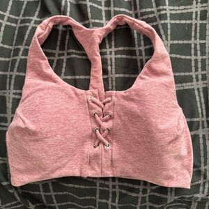 Bombshell Sportswear Lace-Up Racerback Bralette - Heather Pink